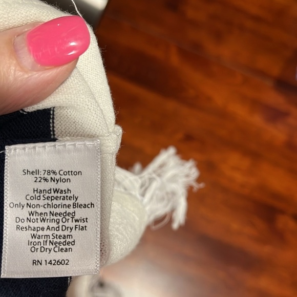 Sail to Sable Womens Sweater M Blue/White Stripes Sleeveless Fringe Hem Pullover - Picture 8 of 11